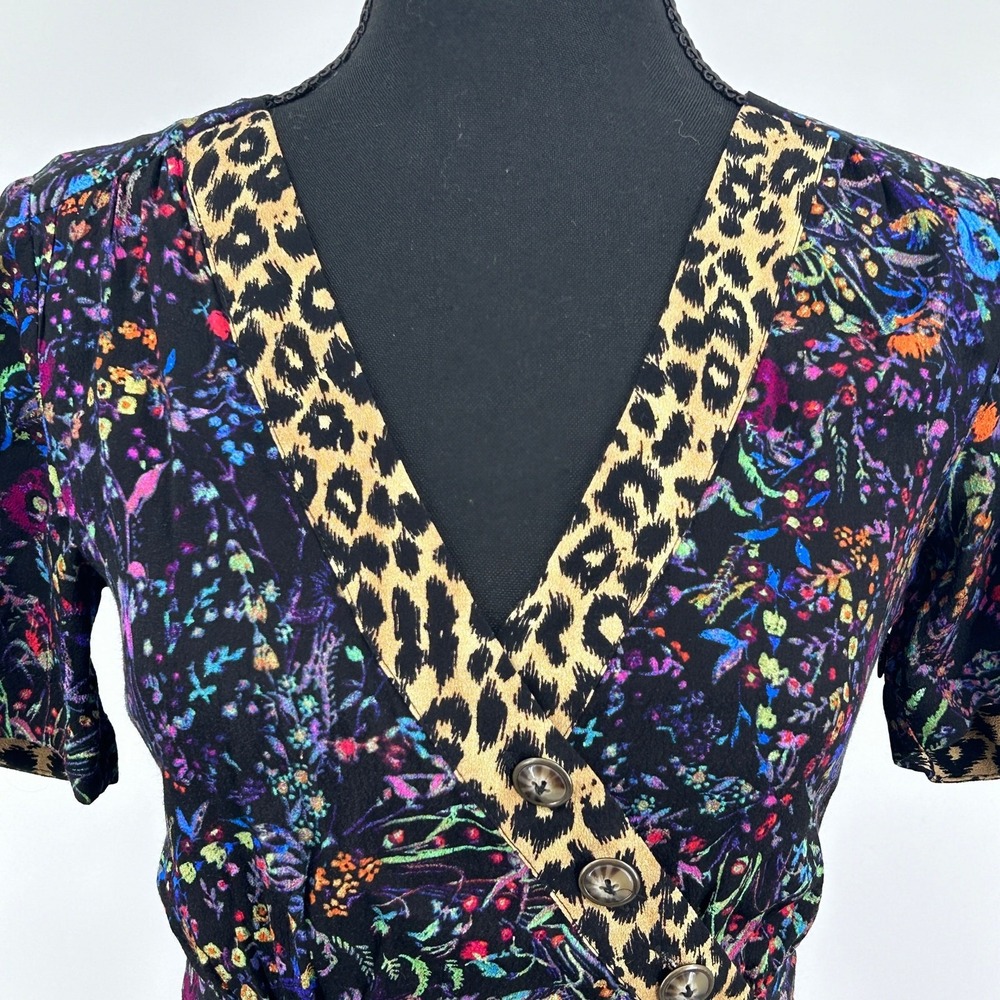 Anthropologie Maeve Morgan Wrap Derby Dress Womens Midi Floral Leopard Sz 0 XS - Picture 5 of 9